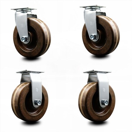 Service Caster 6 Inch High Temp Phenolic Caster Set with Roller Bearings 2 Swivel 2 Rigid SCC SCC-20S620-PHRHT-2-R-2